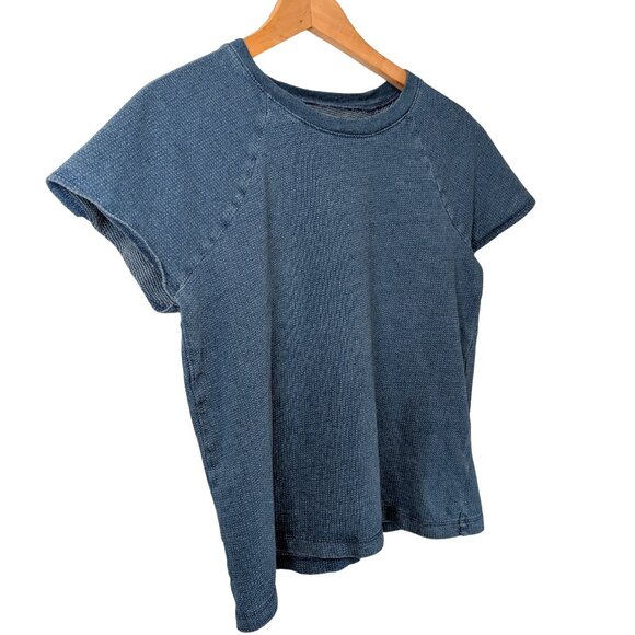 Madewell Women's Top Medium Cropped Tee Shirt Indigo Raglan Flare Sleeve - Picture 4 of 7